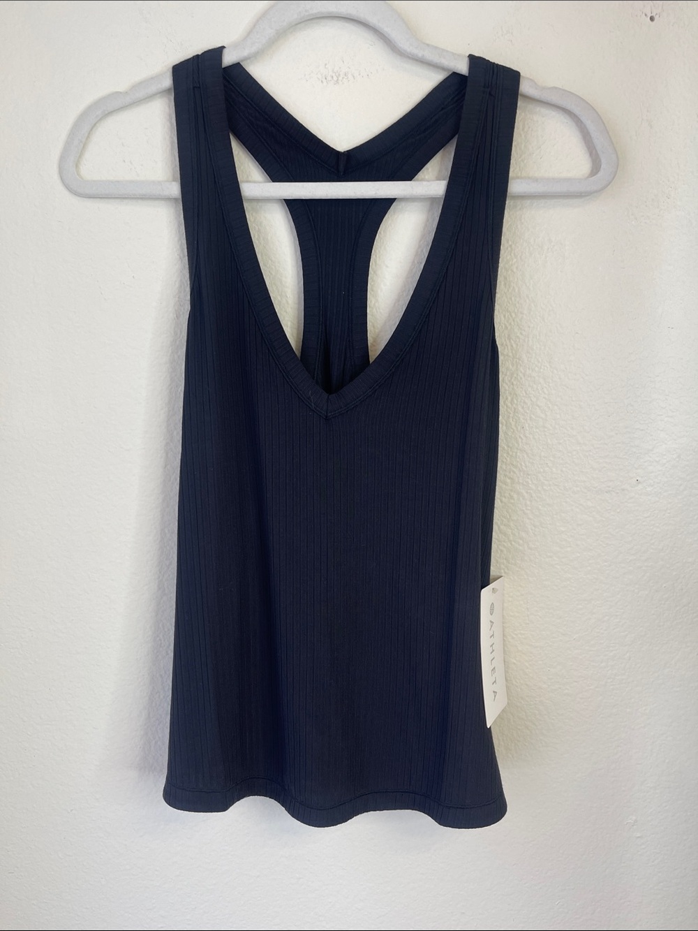 Athleta Black Ribbed V-Neck Racerback Tank